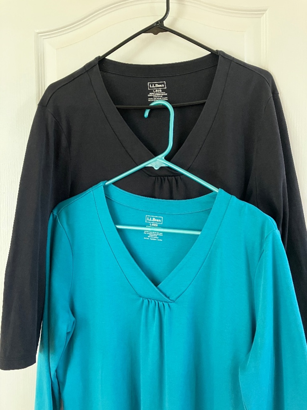 LL Bean Tops Lot of 2 Women's Large Supima Cotton 3/4 Sleeve Black Teal